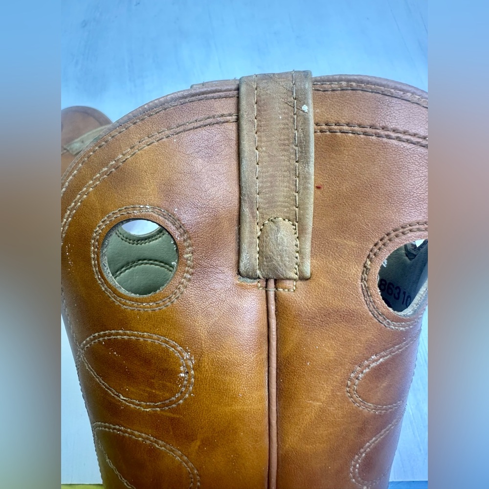 Vintage Acme Cowboy Boots Tan Leather USA Women 9.5C Narrow Western Tall - Picture 9 of 16